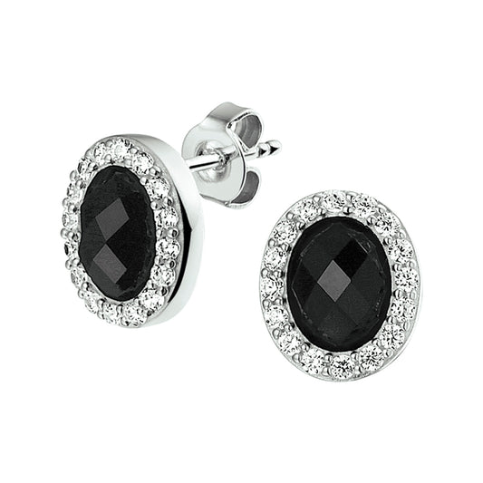 vDam Oorknoppen Onyx En Zirkonia Halo Zilver Gerhodineerd 1325524