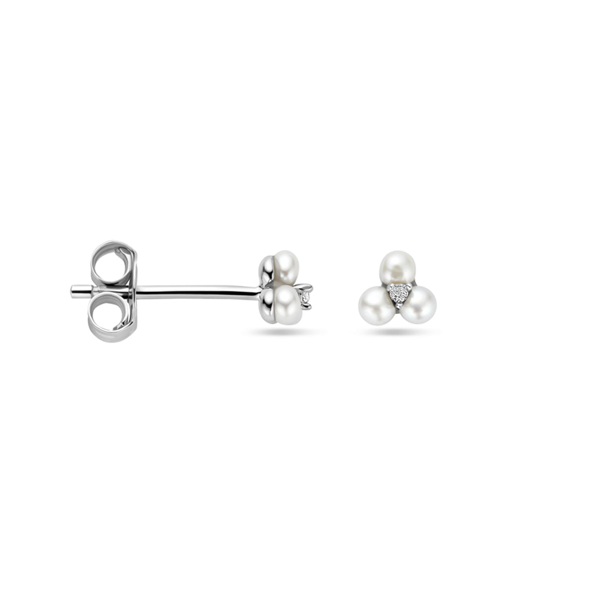 vDam Oorknoppen Parel En Zirkonia 4 Mm Zilver Gerhodineerd 1339480