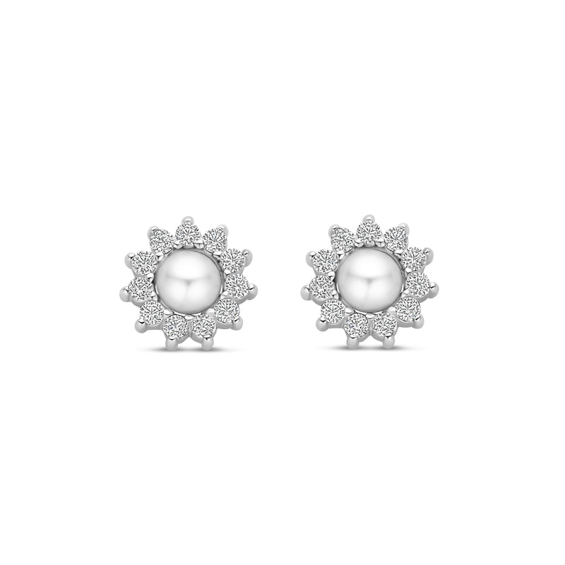 vDam Oorknoppen Parel En Zirkonia 8 Mm Zilver Gerhodineerd 1339699