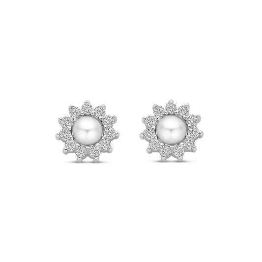 vDam Oorknoppen Parel En Zirkonia 8 Mm Zilver Gerhodineerd 1339699