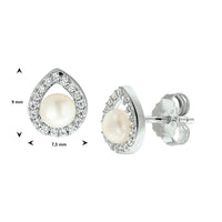 vDam Oorknoppen Parel En Zirkonia Zilver Gerhodineerd 1327890