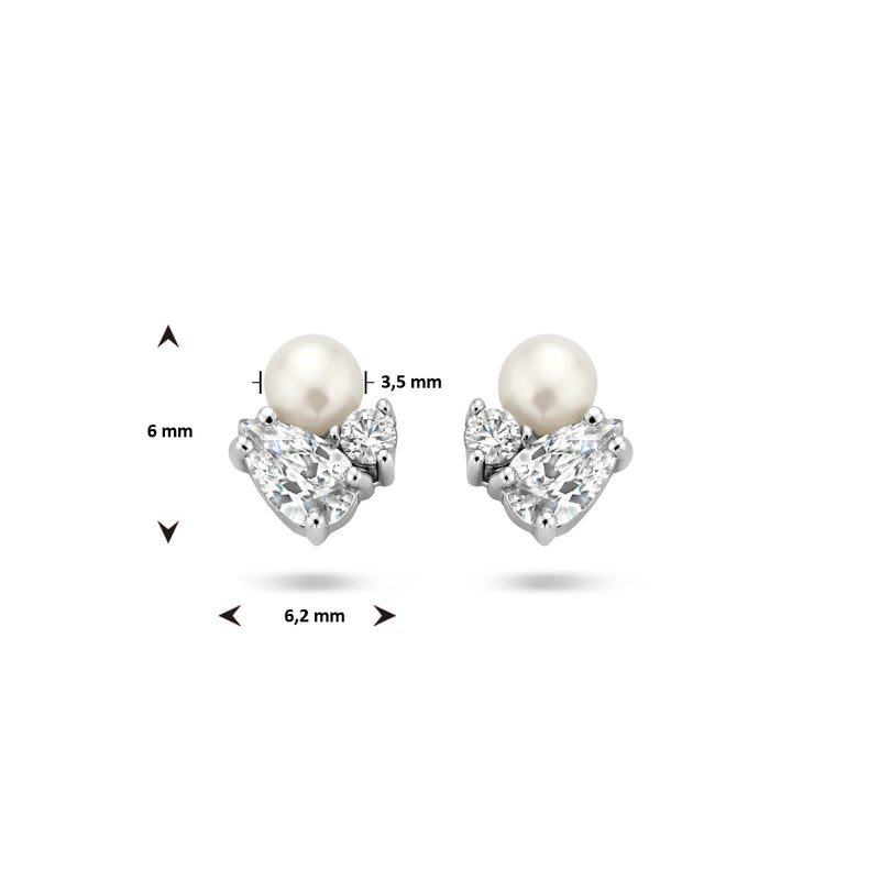 vDam Oorknoppen Parel En Zirkonia Zilver Gerhodineerd 1335385