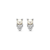 vDam Oorknoppen Parel En Zirkonia Zilver Gerhodineerd 1338999