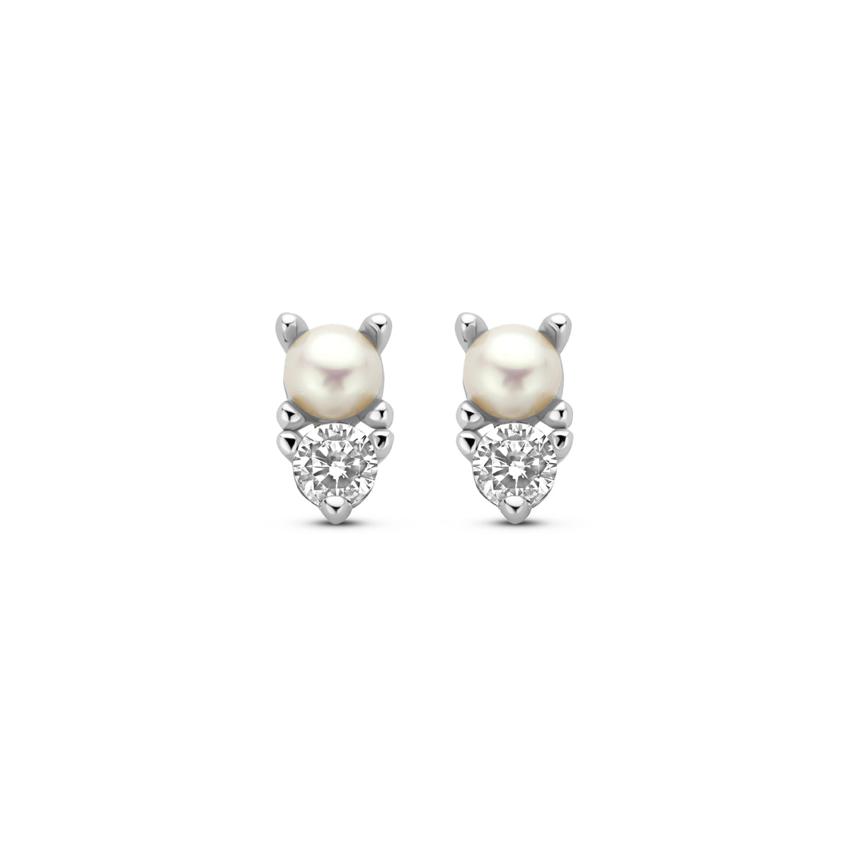 vDam Oorknoppen Parel En Zirkonia Zilver Gerhodineerd 1338999