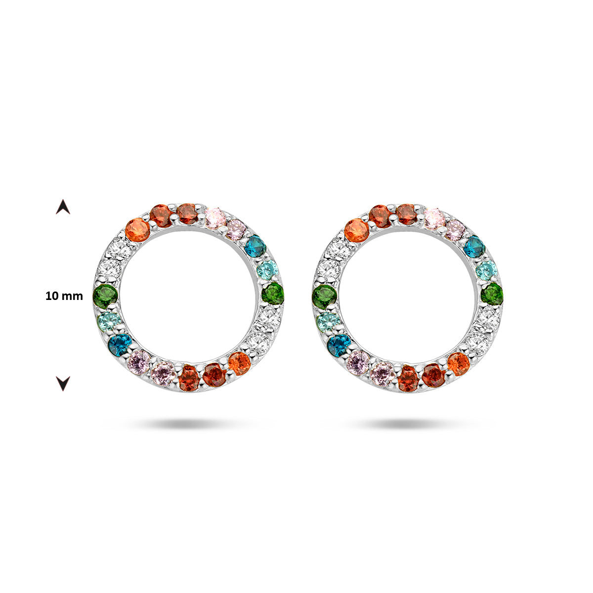 vDam Oorknoppen Rondje Regenboog Zirkonia Zilver Gerhodineerd 1335452