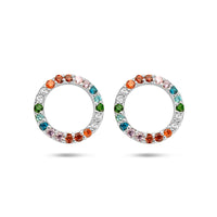 vDam Oorknoppen Rondje Regenboog Zirkonia Zilver Gerhodineerd 1335452