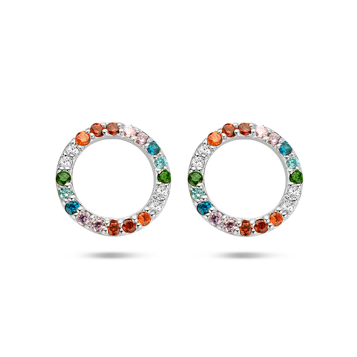 vDam Oorknoppen Rondje Regenboog Zirkonia Zilver Gerhodineerd 1335452