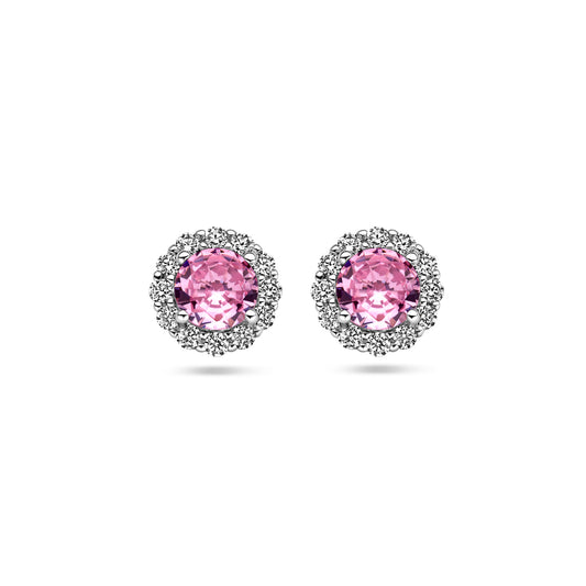 vDam Oorknoppen Roze En Wit Zirkonia Halo Zilver Gerhodineerd 1338729