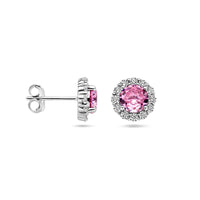 vDam Oorknoppen Roze En Wit Zirkonia Halo Zilver Gerhodineerd 1338729