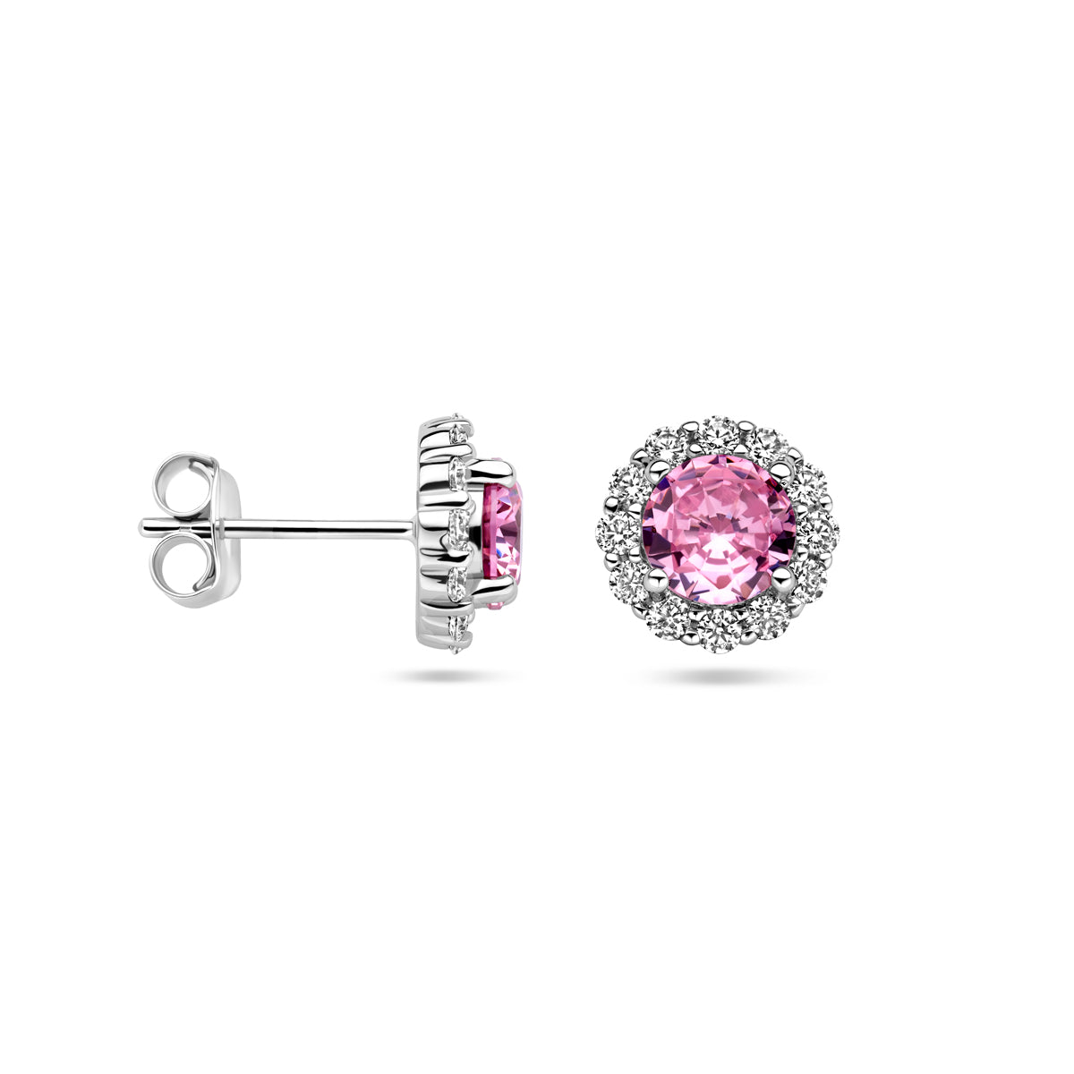 vDam Oorknoppen Roze En Wit Zirkonia Halo Zilver Gerhodineerd 1338729