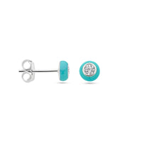 vDam Oorknoppen Turquoise Emaille En Zirkonia Zilver Gerhodineerd 1338938