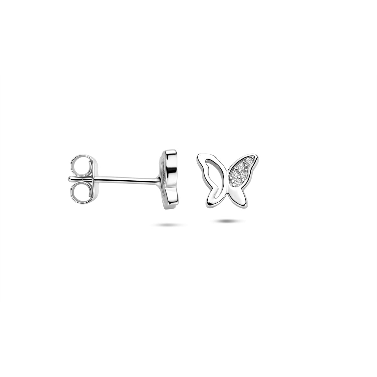 vDam Oorknoppen Vlinder Zirkonia 6,5 Mm Zilver Gerhodineerd 1341350