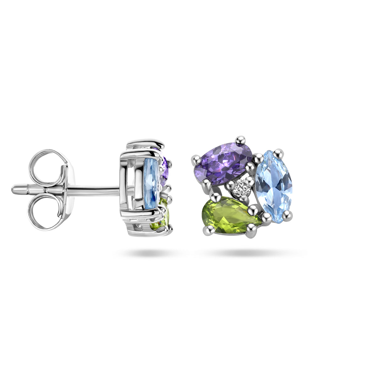 vDam Oorknoppen Zirkonia En Synth Edelstenen Zilver Gerhodineerd 1336555