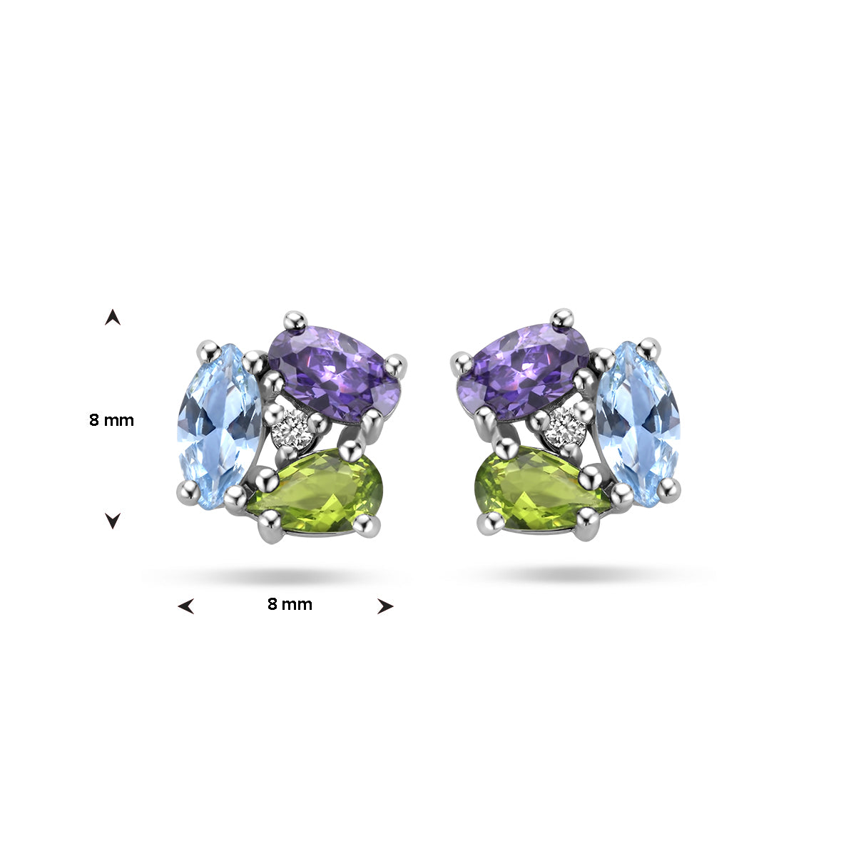 vDam Oorknoppen Zirkonia En Synth Edelstenen Zilver Gerhodineerd 1336555