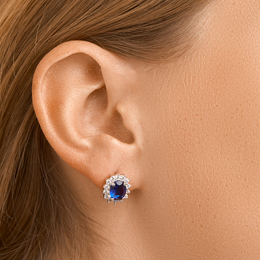 vDam Oorknoppen Zirkonia En Synthetische Saffier Halo Zilver Gerhodineerd 1326184