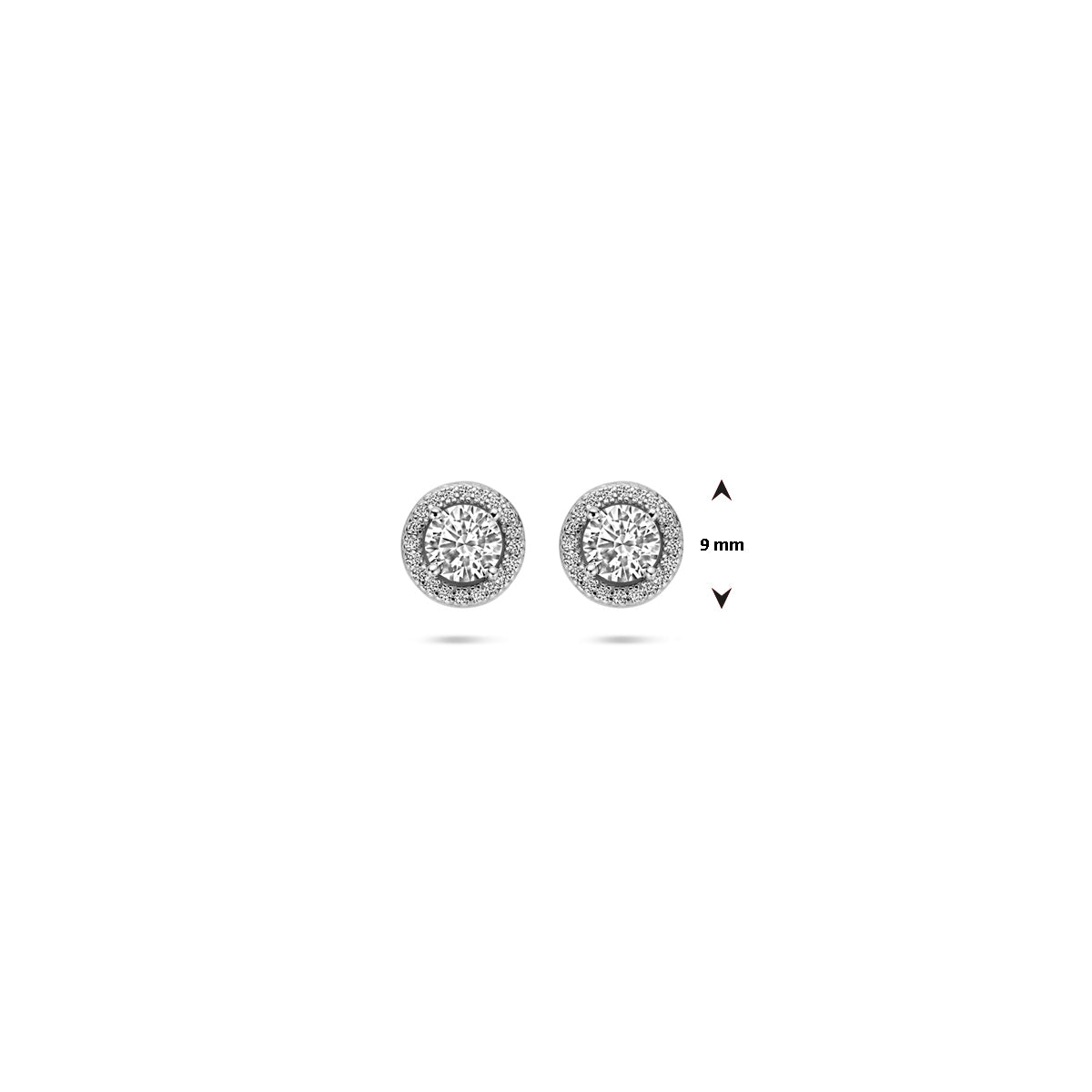 vDam Oorknoppen Zirkonia Halo 9 Mm Zilver Gerhodineerd 1339467