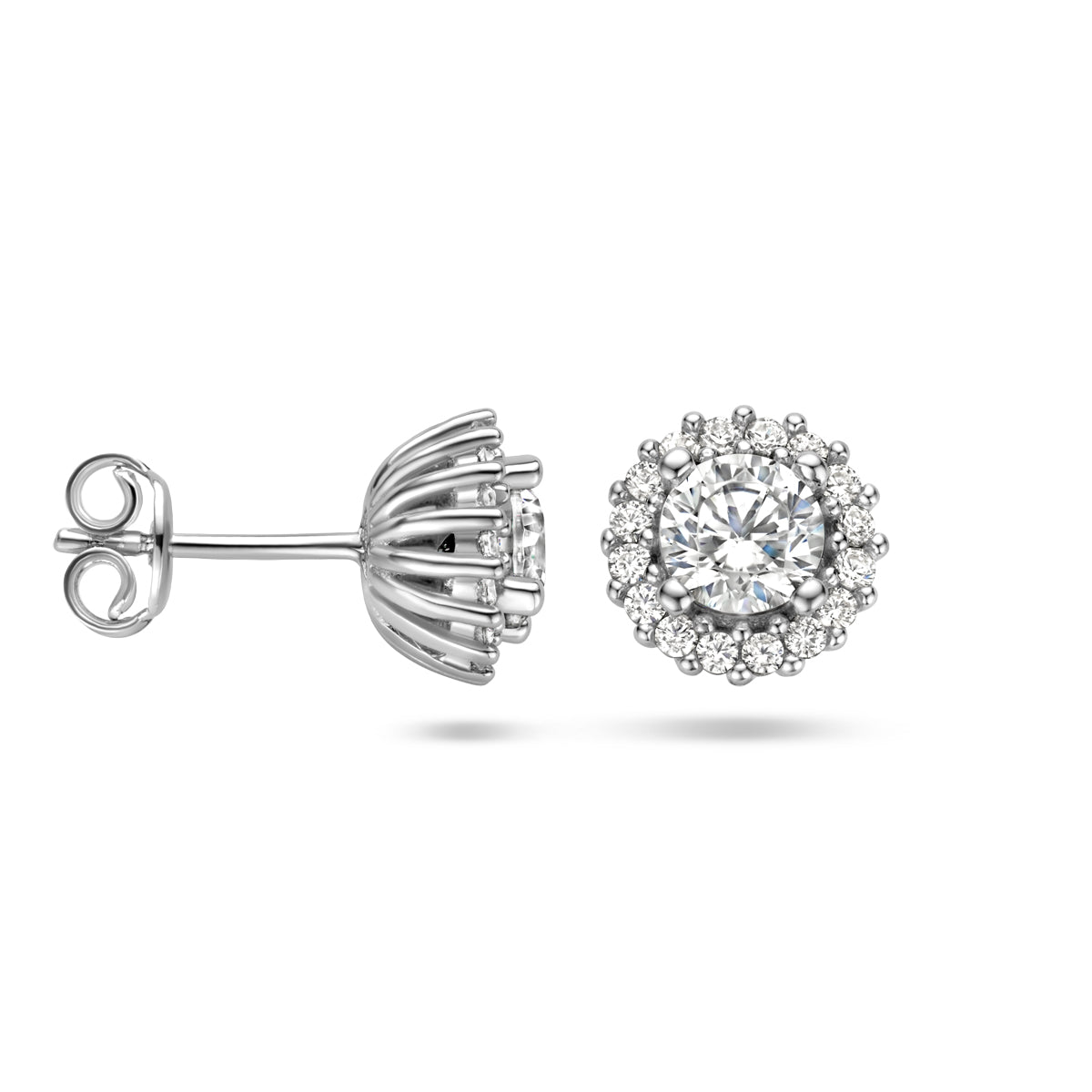 vDam Oorknoppen Zirkonia Halo Zilver Gerhodineerd 1335620