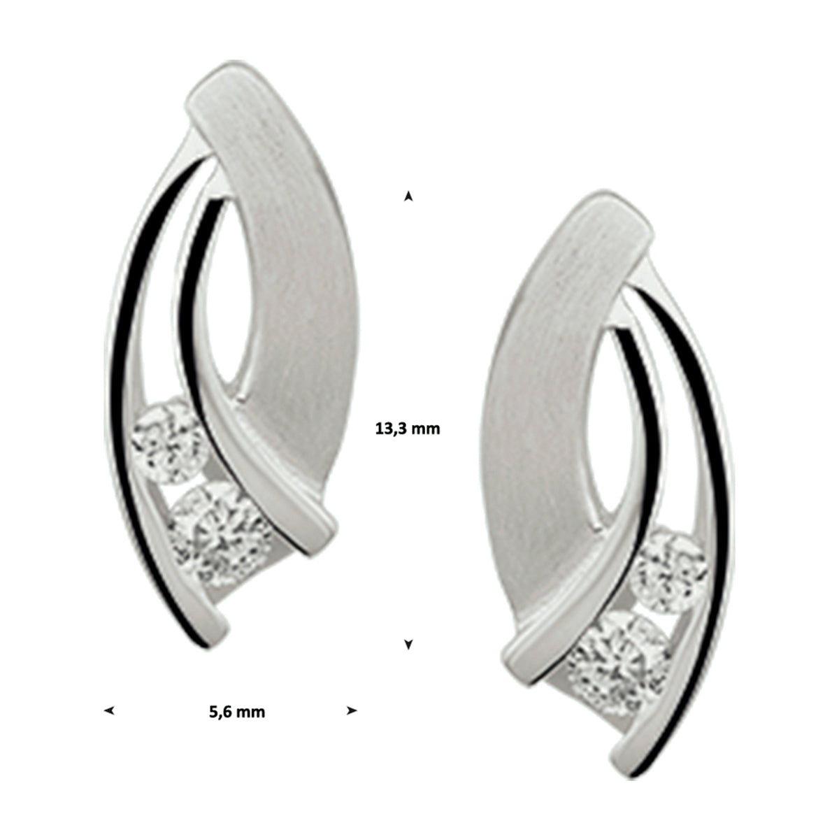 vDam Oorknoppen Zirkonia Poli/mat Zilver Gerhodineerd 1326962