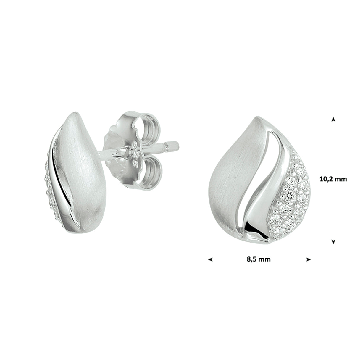 vDam Oorknoppen Zirkonia Poli/mat Zilver Gerhodineerd 1331945