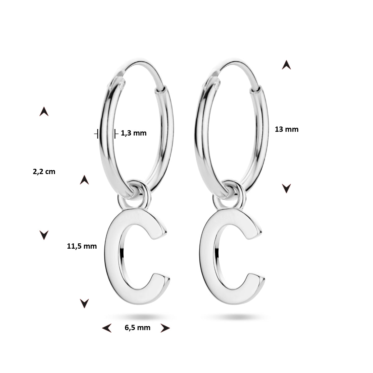 vDam Oorring Letter Per Stuk Zilver Gerhodineerd 1336273