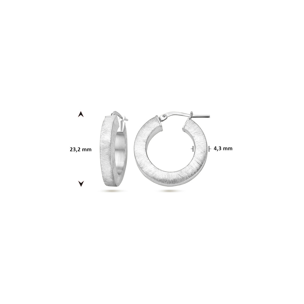 vDam Oorringen 4,3 Mm Vierkante Buis Gescratcht Zilver Gerhodineerd 1338227