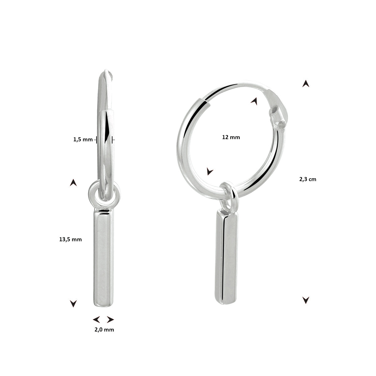 vDam Oorringen Balkje Zilver Gerhodineerd 1333130