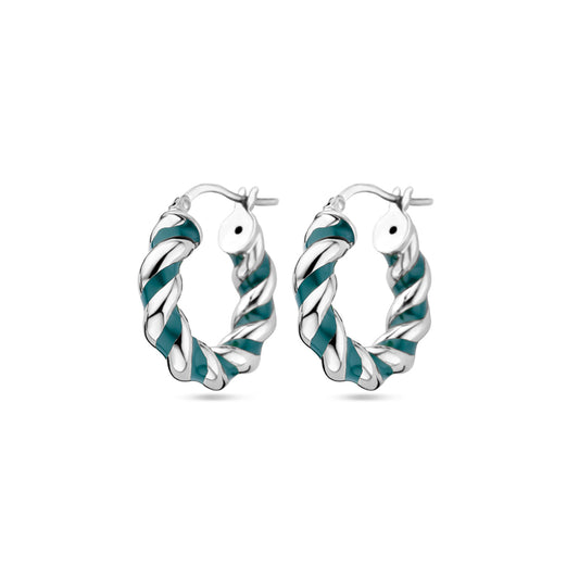 vDam Oorringen Gedraaid Donkergroen Emaille Zilver Gerhodineerd 1339026
