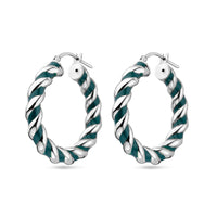 vDam Oorringen Gedraaid Donkergroen Emaille Zilver Gerhodineerd 1339027