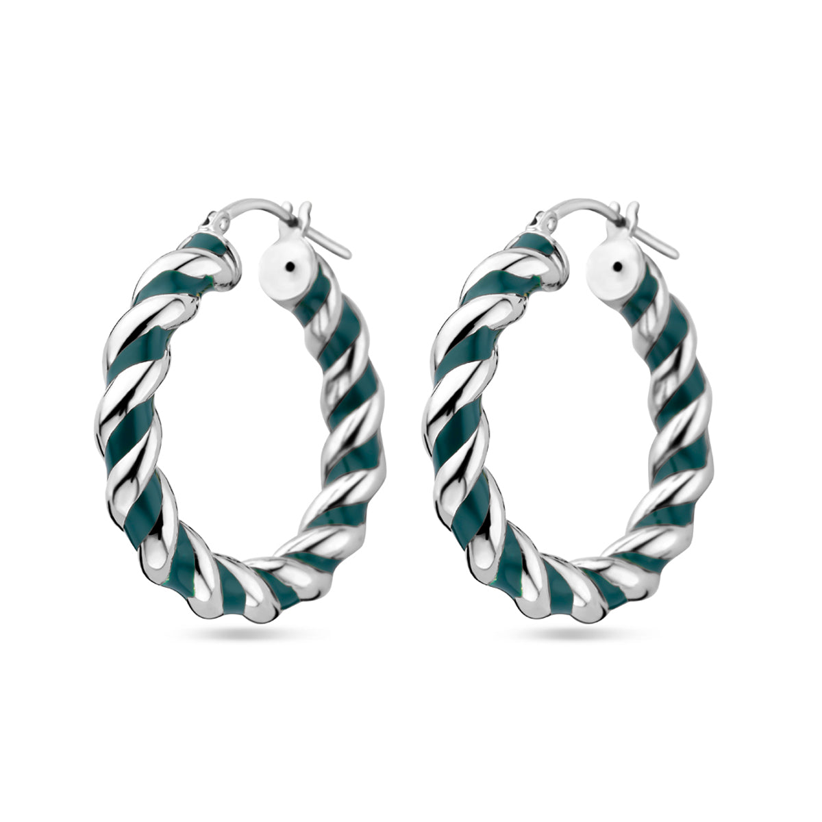 vDam Oorringen Gedraaid Donkergroen Emaille Zilver Gerhodineerd 1339027