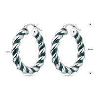 vDam Oorringen Gedraaid Donkergroen Emaille Zilver Gerhodineerd 1339027