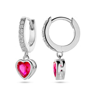 vDam Oorringen Hart Corundumkleurig En Wit Zirkonia Zilver Gerhodineerd 1338772