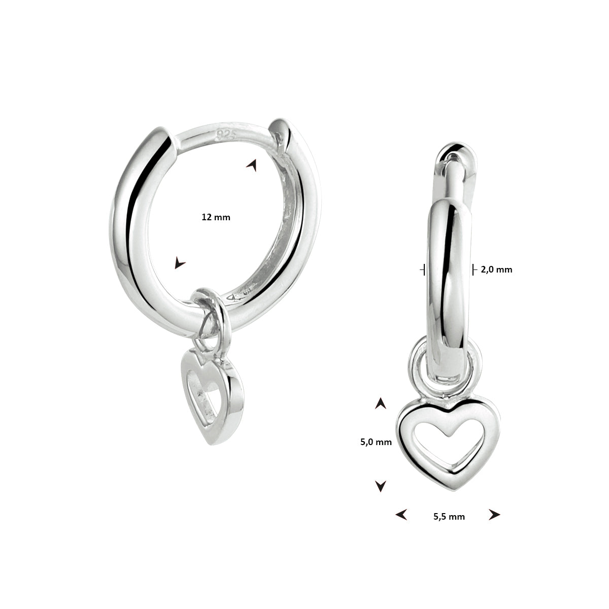 vDam Oorringen Hart Zilver Gerhodineerd 1333085