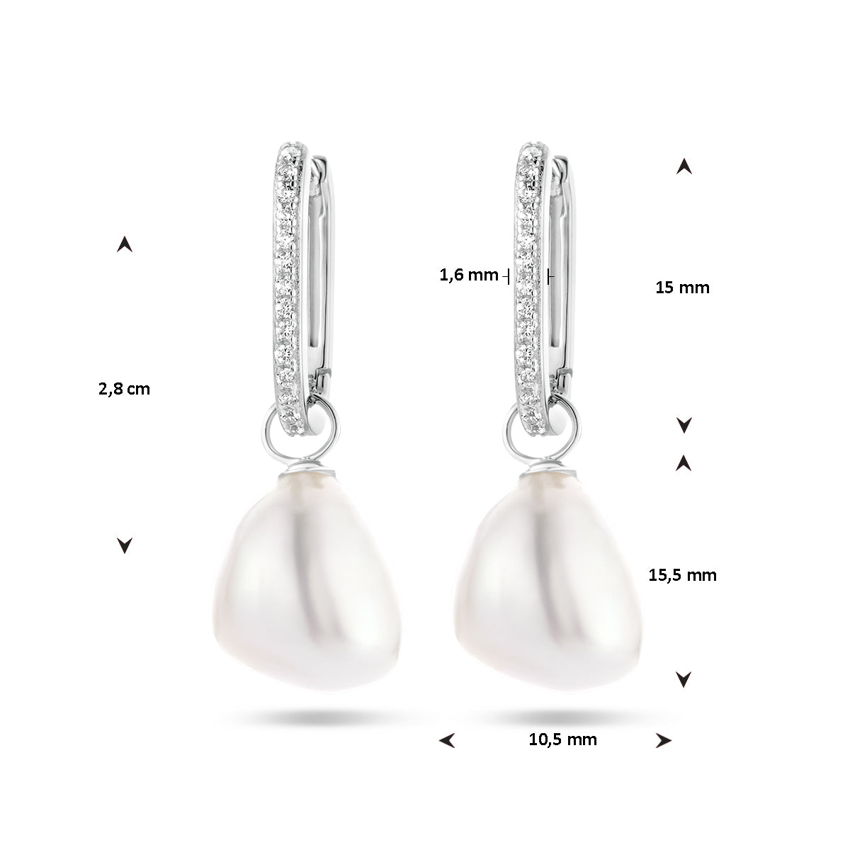 vDam Oorringen Paperclip Barok Parel En Zirkonia Zilver Gerhodineerd 1336542