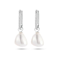 vDam Oorringen Paperclip Barok Parel En Zirkonia Zilver Gerhodineerd 1336542