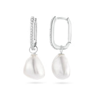 vDam Oorringen Paperclip Barok Parel En Zirkonia Zilver Gerhodineerd 1336542