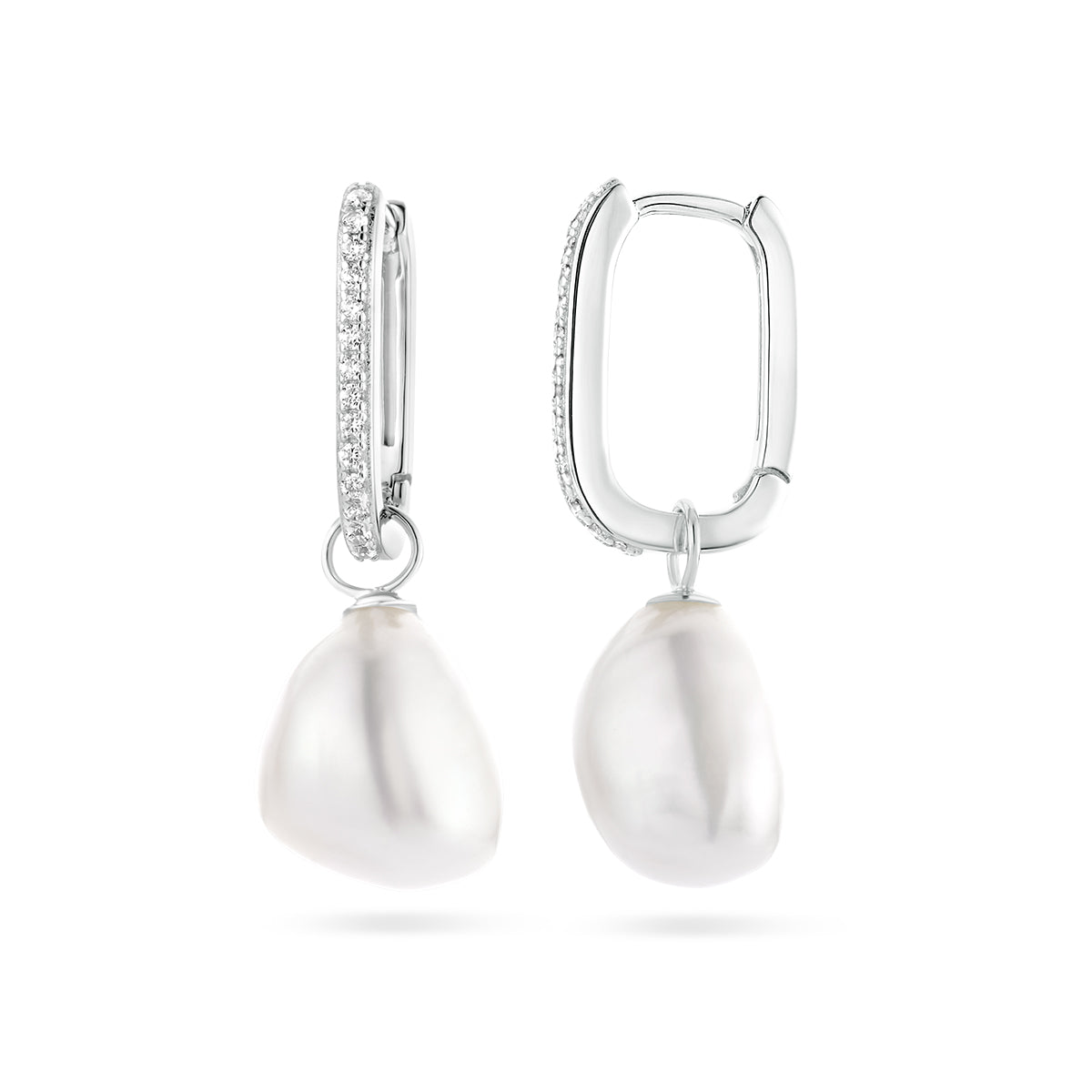 vDam Oorringen Paperclip Barok Parel En Zirkonia Zilver Gerhodineerd 1336542