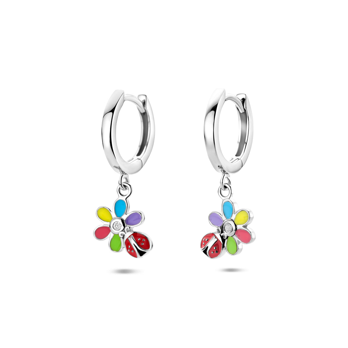 vDam Oorringen Zirkonia Bloem En Lieveheersbeestje 22 Mm Zilver Gerhodineerd 1341433