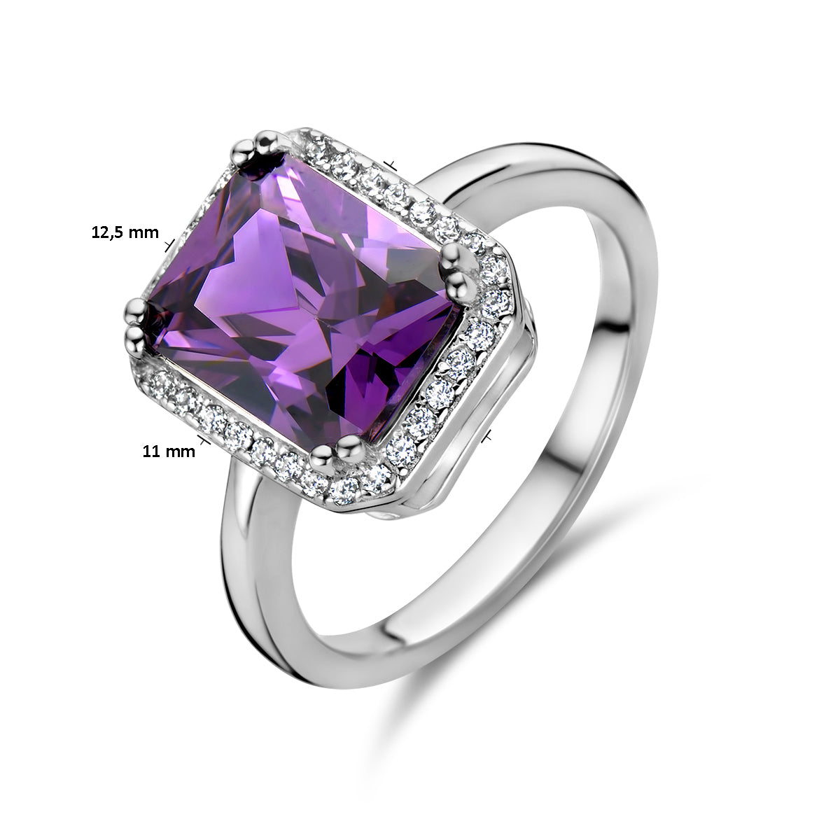 vDam Ring Amethistkleurig En Wit Zirkonia Halo Zilver Gerhodineerd 1336823 Maat 17¼