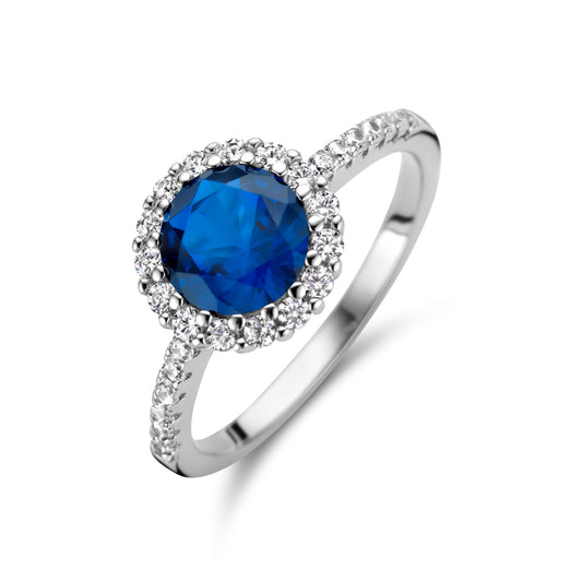 vDam Ring Blauw En Wit Zirkonia Halo Zilver Gerhodineerd 1336135