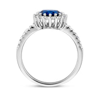 vDam Ring Blauw En Wit Zirkonia Halo Zilver Gerhodineerd 1336135 Maat 17¼