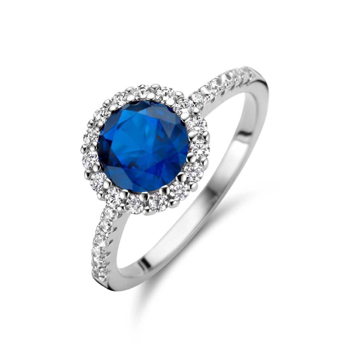 vDam Ring Blauw En Wit Zirkonia Halo Zilver Gerhodineerd 1336137