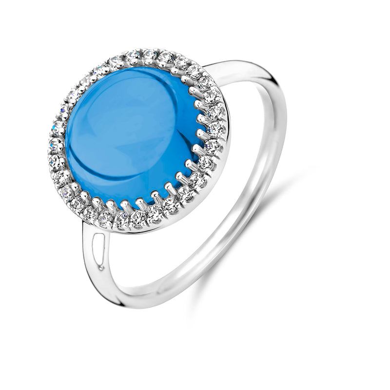 vDam Ring Blauw Topaas En Zirkonia Halo Zilver Gerhodineerd 1337905