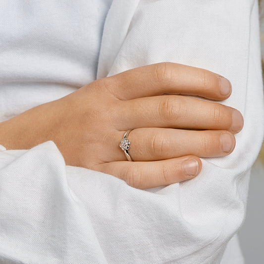 vDam Ring Bloem Roze Zirkonia Zilver Gerhodineerd 1330234 Maat 14¾