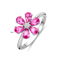 vDam Ring Bloem Wit En Roze Zirkonia Zilver Gerhodineerd 1339190 Maat 16
