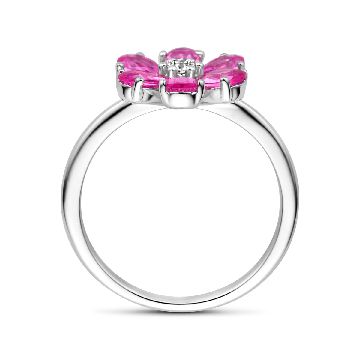 vDam Ring Bloem Wit En Roze Zirkonia Zilver Gerhodineerd 1339192 Maat 17¼