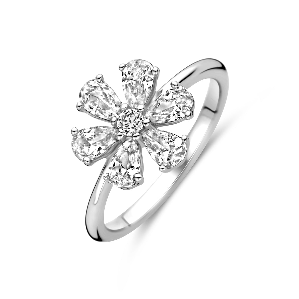 vDam Ring Bloem Wit Zirkonia Zilver Gerhodineerd 1339199