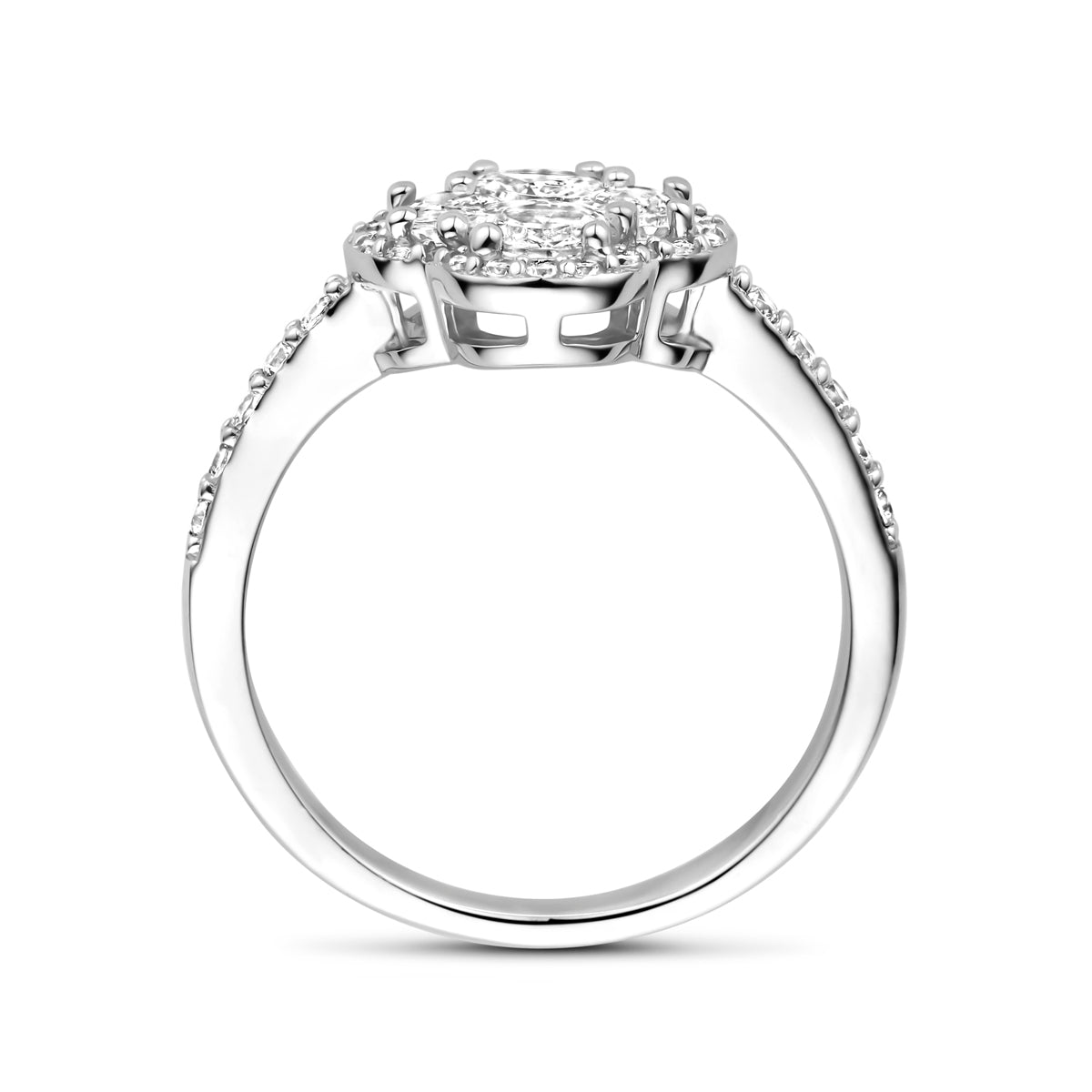 vDam Ring Bloem Zirkonia Halo Zilver Gerhodineerd 1339186 Maat 16½