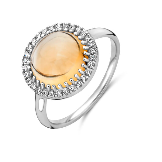 vDam Ring Citrien En Zirkonia Halo Zilver Gerhodineerd 1337899