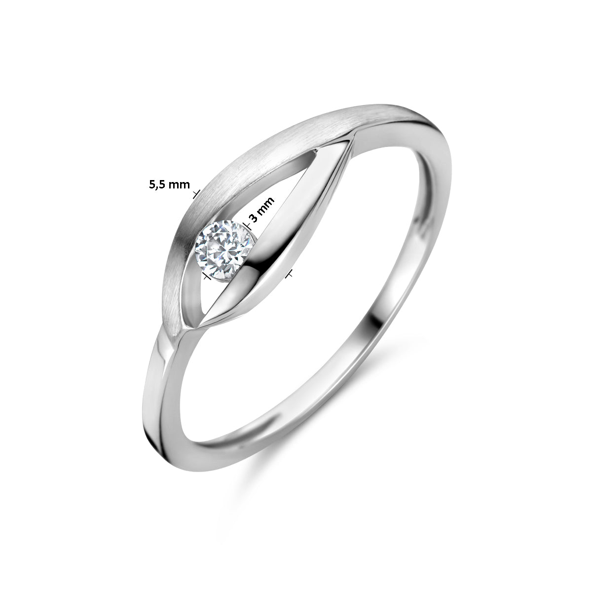 vDam Ring Druppel Zirkonia Poli/mat Zilver Gerhodineerd 1336995 Maat 17¾