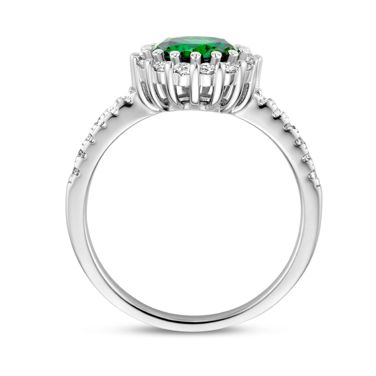 vDam Ring Groen En Wit Zirkonia Halo Zilver Gerhodineerd 1336132 Maat 17¾
